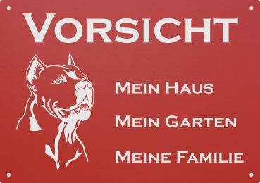 Aluminium Warnschild Dogo Argentino VORSICHT Mein Haus mein Garten meine Familie